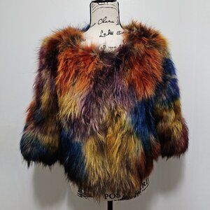 New Real Finnish Raccoon Fur Coat Jacket Blazer Brown Orange Blue Red NoFoxMink